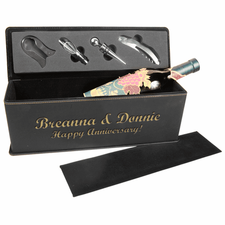 Personalized Black & Gold Wine Bottle Box With Tools