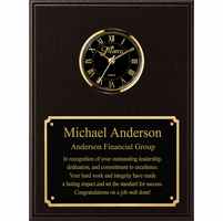 Personalized Black Matte Finish Recognition Plaque with Inlaid Clock with Black Dial