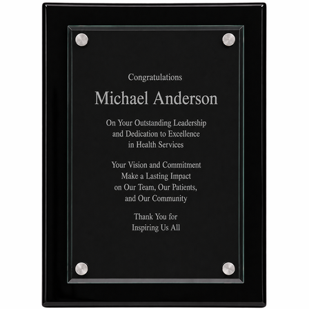 Personalized Black Plaque With Floating Jade Glass Plate