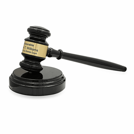 Personalized Black Wood Gavel With Gold Band & Sounding Block