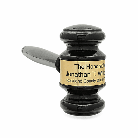 Personalized Black Wood Gavel With Gold Band & Sounding Block