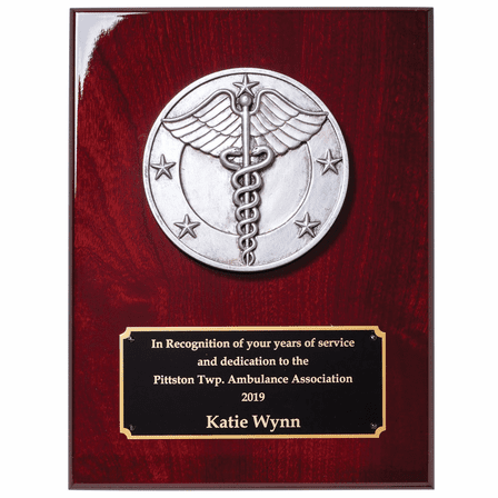 Personalized Caduceus Medical Theme Rosewood Plaque with  Engraving Plate