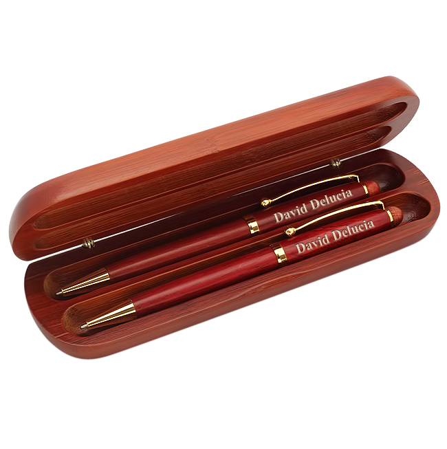 Personalized Cherry Wood Pen and Pencil Set Executive Gift Shoppe