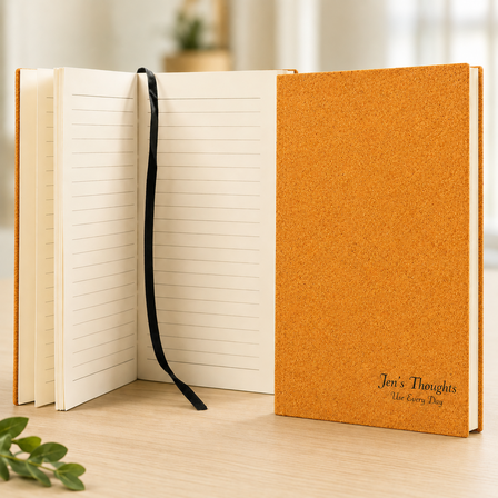 Personalized Cork Journal with Black Satin Bookmark