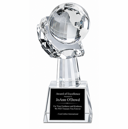 Personalized Cradled Crystal Globe Recogntion Award