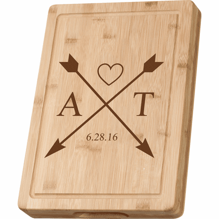 Personalized Crossing Arrows Grooved Bamboo Cutting Board