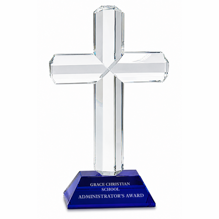 Personalized Crystal Cross With Blue Base