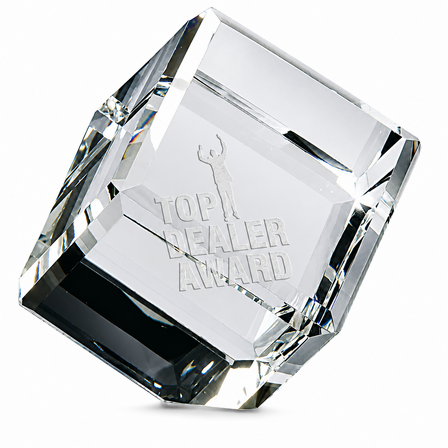 Personalized Crystal Cube Paper Weight with Beveled Corner - 2 1/2" X 2 1/2"