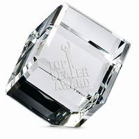 Personalized Crystal Cube Paper Weight with Beveled Corner - 2 1/2" X 2 1/2"