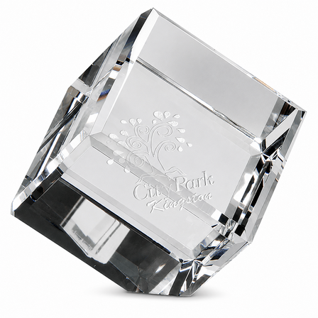 Personalized Crystal Cube Paper Weight with Beveled Corner - 3" x 3"