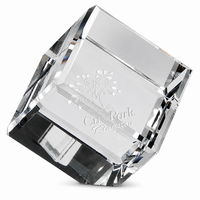 Personalized Crystal Cube Paper Weight with Beveled Corner - 3" x 3"