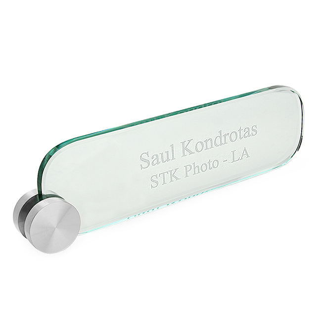 Personalized Crystal Desktop Name Plate With Silver Circle Executive