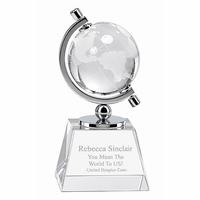 Personalized Crystal Globe On Clear Crystal Pedestal