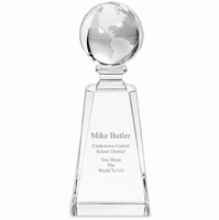 Personalized Crystal Globe On Tapered Crystal Pedestal