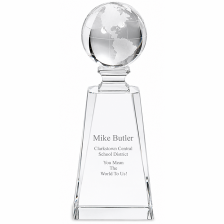 Personalized Crystal Globe On Tapered Crystal Pedestal