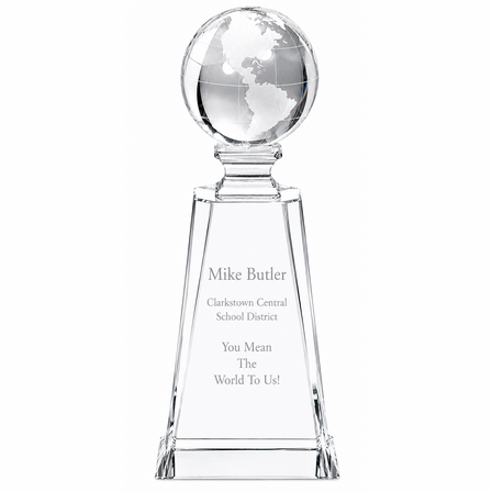 Personalized Crystal Globe On Tapered Crystal Pedestal