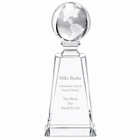 Personalized Crystal Globe On Tapered Crystal Pedestal