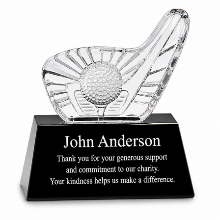 Personalized Crystal Golf Club With Black Pedestal