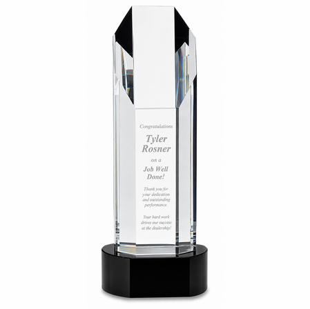 Personalized Crystal Obelisk With Black Crystal Pedestal