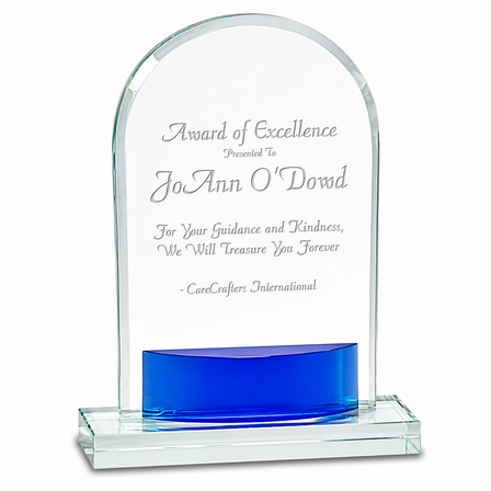 Personalized Crystal Oval Recognition Award With Blue Accent