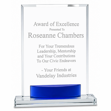 Personalized Crystal Rectangle With Blue Accent