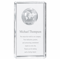 Personalized Crystal Rectangle With Inlaid Globe - 5" Height