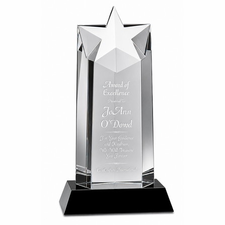 Personalized Crystal Star Recognition Award with Black Crystal Base