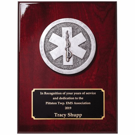 Personalized EMT Theme Rosewood Plaque with  Engraving Plate