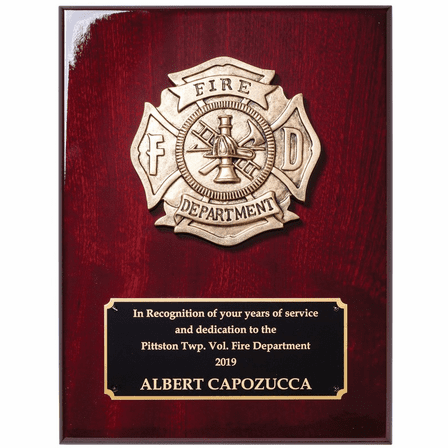 Personalized Firefighter Theme Rosewood Plaque with  Engraving Plate