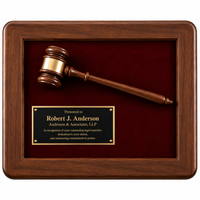 Personalized Genuine Walnut Gavel Plaque with Maroon Velour Backdrop