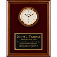 Personalized Genuine Walnut Recognition Plaque with Inlaid Clock and Red Velour Face