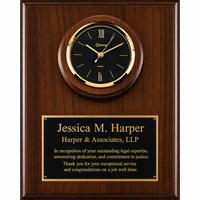 Personalized Genuine Walnut Recognition Plaque with Inlaid Clock with Black Dial