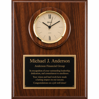 Personalized Genuine Walnut Recognition Plaque with Inlaid Clock with Cream Dial