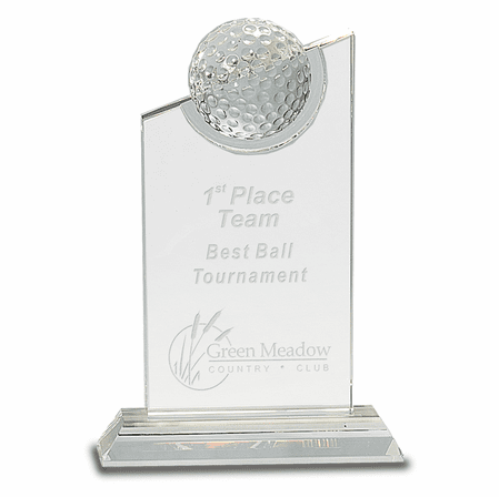 Personalized Glass Plaque & Pedestal With Golf Ball