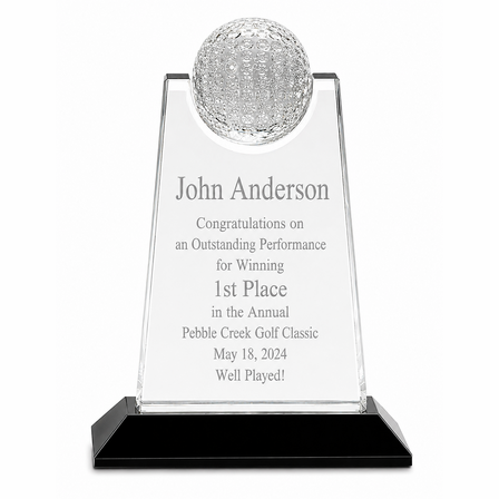 Personalized Glass Plaque With Crystal Golf Ball