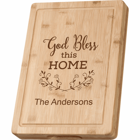 Personalized God Bless This Home Grooved Bamboo Cutting Board