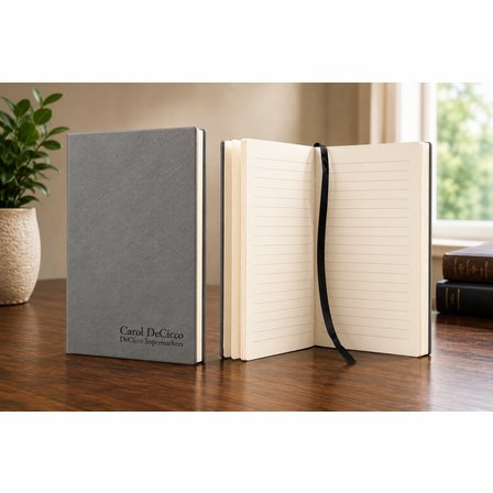Personalized Gray Journal with Black Satin Bookmark