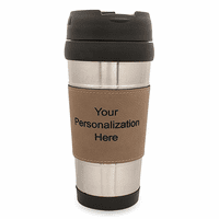Personalized Leatherette Grip Travel Coffee Mug - Light Brown