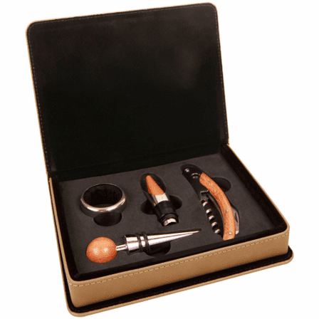 Personalized Light Brown 4 Piece Wine Tool Set