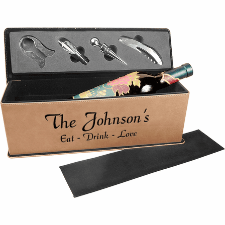 Personalized Light Brown Wine Bottle Box With Tools