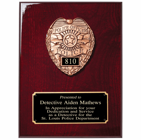 Personalized Police Theme Rosewood Plaque with  Engraving Plate