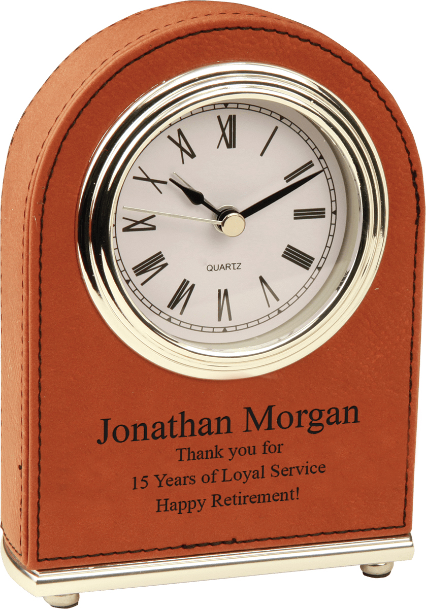 Personalized Rawhide Arch Style Desk Clock