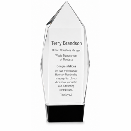Personalized Rectangular Crystal Facet Tower with Black Crystal Base
