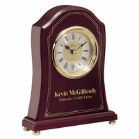 Personalized Rosewood and Brass Tambour Mantle Clock