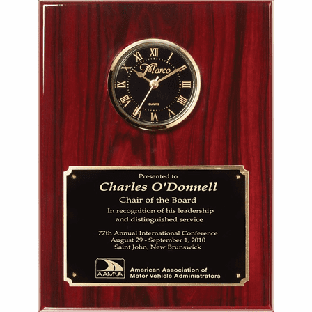 Personalized Rosewood Finish Recognition Plaque with Inlaid Clock with Black Dial