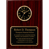 Personalized Rosewood Finish Recognition Plaque with Inlaid Clock with Black Dial