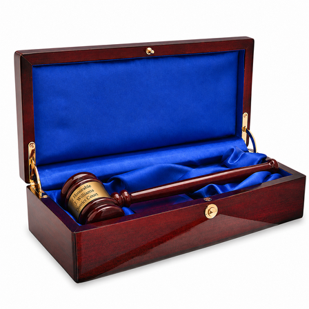 Personalized Rosewood Gavel & Sounding Block Gift Set With Gold Band