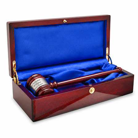 Personalized Rosewood Gavel & Sounding Block Gift Set With Silver Band