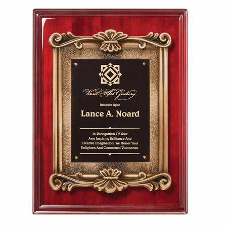 Personalized  Rosewood Plaque with Antique Bronze Floral Casting & Engraving Plate