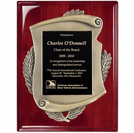 Personalized Rosewood Plaque with Antique Bronze Scroll Casting & Engraving Plate